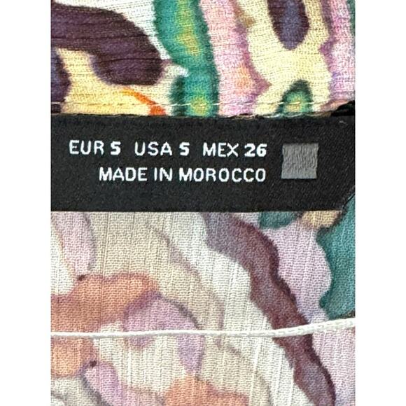 ZARA Women’s Paisley Print Sheer Blouse Collared Long Sl Shirt | Sm Boho Retro - Picture 4 of 6